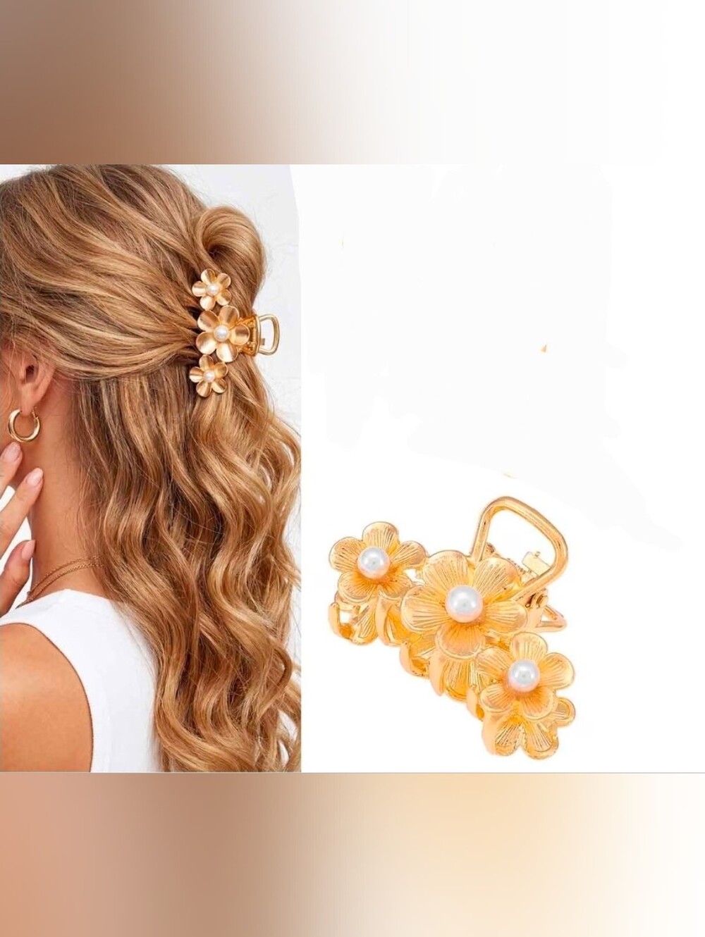 Gold Floral Hair Claw Clip With Faux Pearls BNIB
